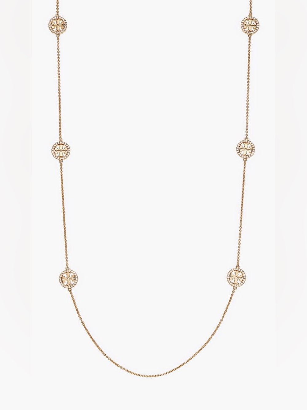 TORY BURCH Miller Pave Long Station Necklace in Gold/Crystal